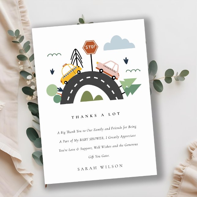 Cute City Urban Fordon Cars Road Baby Shower Tack Kort (Skapare uppladdad)