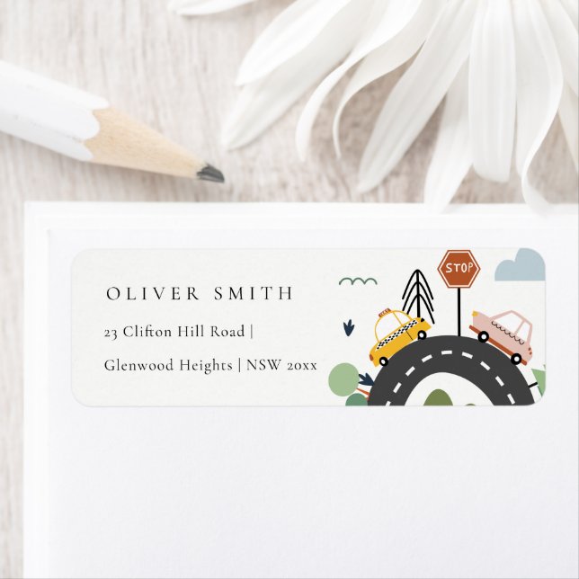 Cute City Urban Fordon Cars Road Kids Adress Returadress Etikett (Insitu)