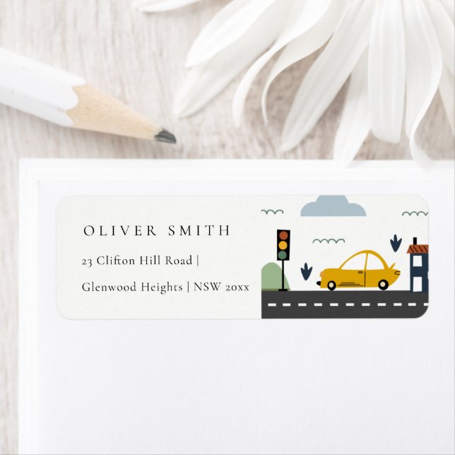 Cute City Urban Fordon Cars Road Kids Adress Returadress Etikett (Insitu)