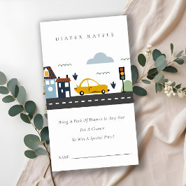 Cute City Urban Fordon Diaper Raffle Baby Shower Tilläggskort