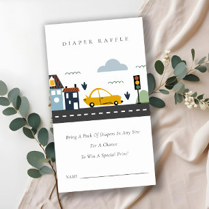 Cute City Urban Fordon Diaper Raffle Baby Shower Tilläggskort