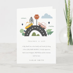 Cute Cityscape Urban Fordon Cars Road Baby Shower Tack Kort