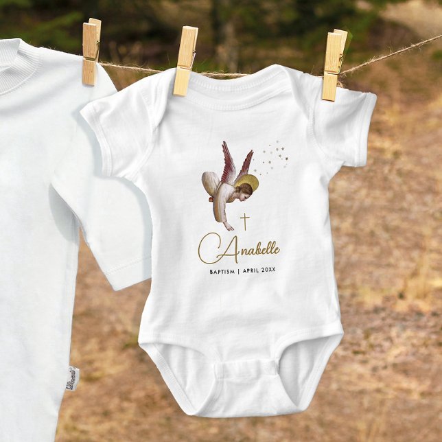 Cute Classic Angel Religiösa Baptism Christening T Shirt (Skapare uppladdad)