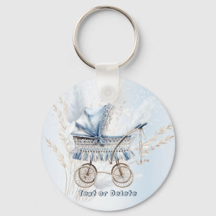 Cute Classic Baby Blue-Blommigten Barnvagn, vacker Nyckelring