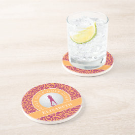 Cute Classic Golfer Silhouette Namn Rosa Orange Underlägg