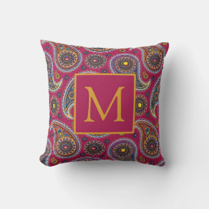 Cute Classic Paisley Red Gult Monogram Kudde