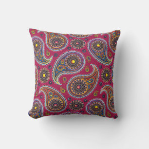 Cute Classic Paisley Red Navy Blue Gult Kudde