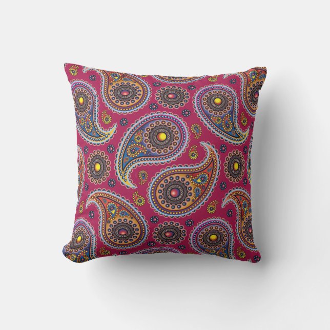 Cute Classic Paisley Red Navy Blue Gult Kudde (Framsida)