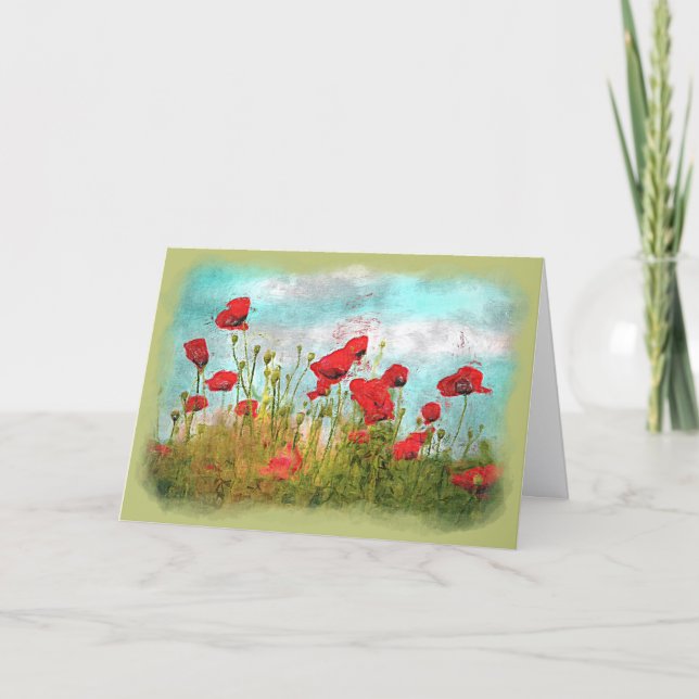 Cute Classic Poppy Flowers Meadow Fält Watercolor Kort (Framsida)