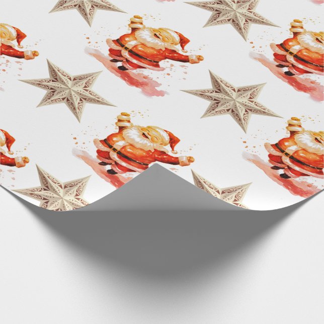 Cute Classic Santa and Stars Presentpapper (Hörn)