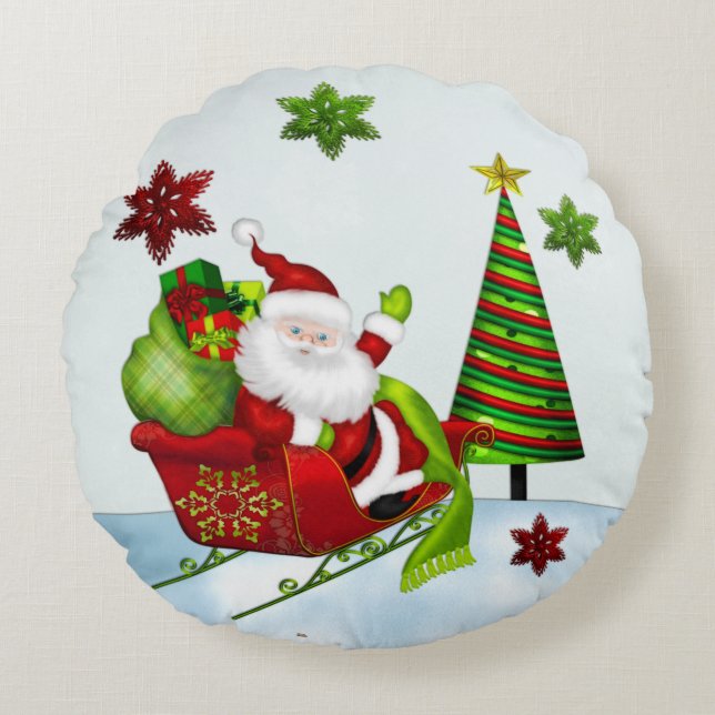 Cute Classic Santa Whimsey HELGDAG DECOR ROUND Rund Kudde (Framsidan)