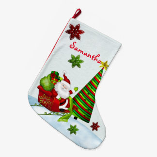 Cute Classic Santa Whimsey-PERSONLIG, HELGDAG Stor Julstrumpa