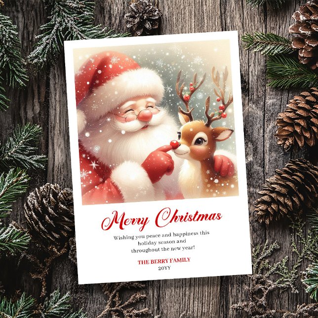 Cute Classic Santa With Rudolph Holiday Greeting   Julkort (Cute Classic Santa With Rudolph Holiday Greeting Card)