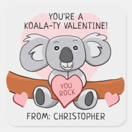 Cute Classroom Valentine Koala Fyrkantigt Klistermärke