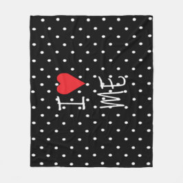 Cute Classy Black White Polka Dot Red Heart Kärlek Fleecefilt
