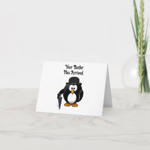 Cute Classy Butler Penguin Tecknad med Umbrella Kort