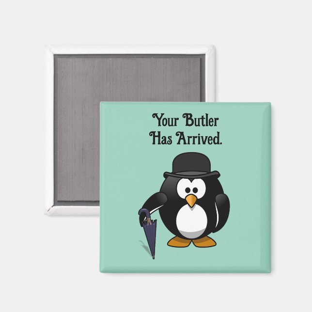 Cute Classy Butler Penguin Tecknad med Umbrella Magnet (Front/Back)