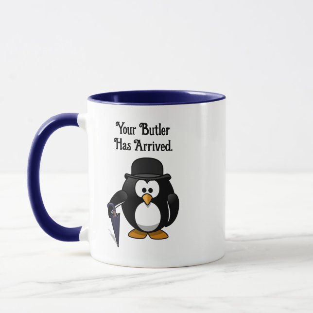 Cute Classy Butler Penguin Tecknad med Umbrella Mugg (Vänster)