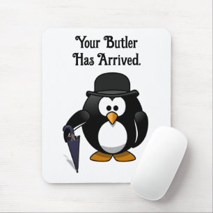 Cute Classy Butler Penguin Tecknad med Umbrella Musmatta