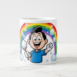 Cute Cleaning Mascot Rainbow Cartoon Design Art Jumbo Mugg