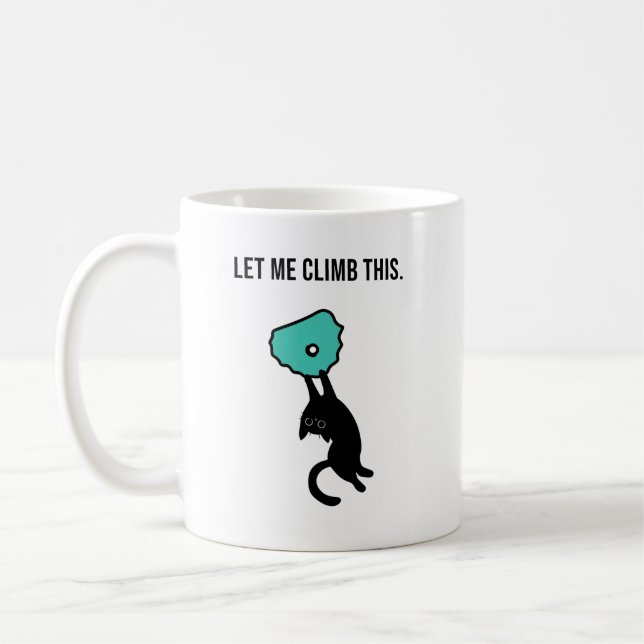 Cute Climbing Cat Catches Climbing Hold Kaffemugg (Vänster)