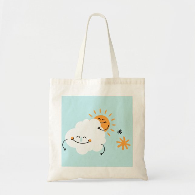 Cute Cloud and Sol Tote Bag Tygkasse (Framsidan)