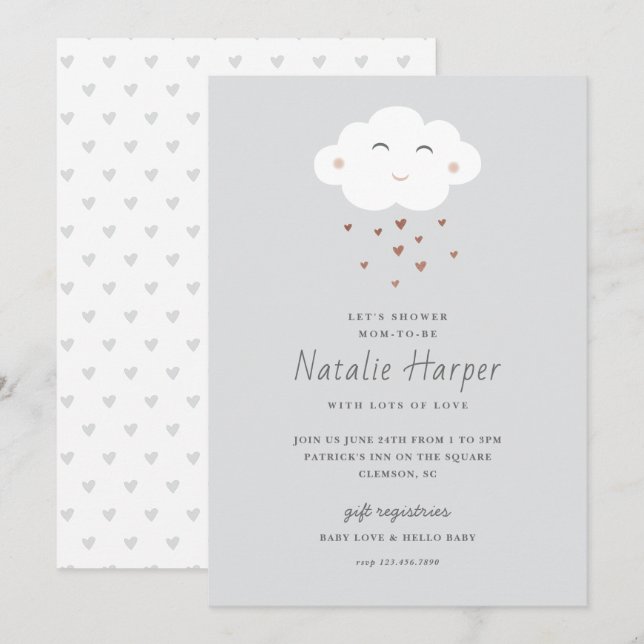 Cute Cloud Baby Shower Inbjudningar (Fram/baksida)