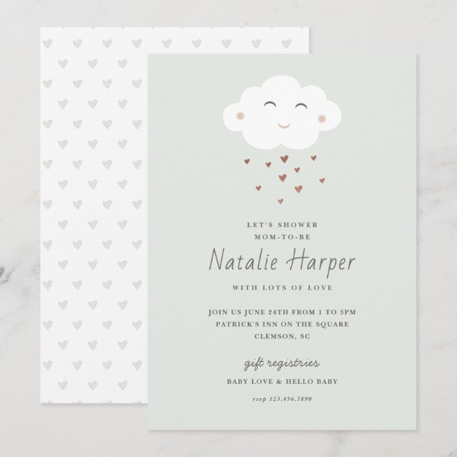 Cute Cloud Baby Shower Inbjudningar (Fram/baksida)