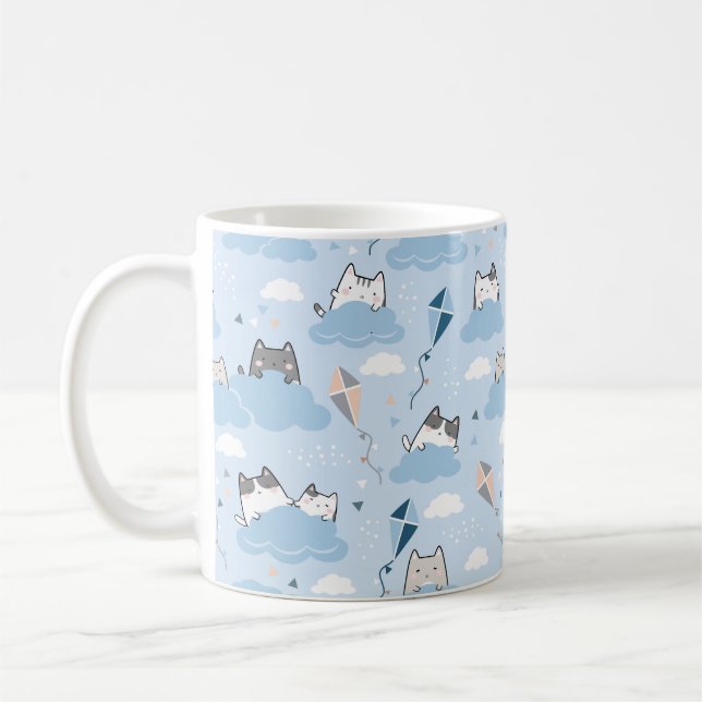Cute Cloud Cat Mugg - Adsible Cats and Kites on Bl (Vänster)