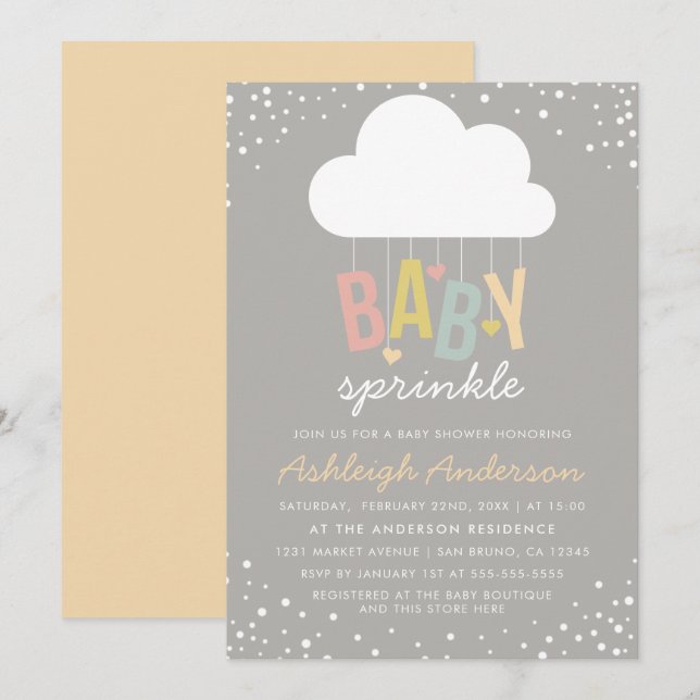 Cute Cloud & Confetti Baby Sprinkle-inbjudan Inbjudningar (Fram/baksida)