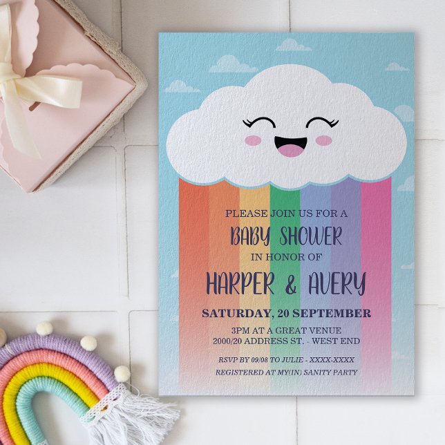 Cute Cloud och Rainbow Baby Shower Inbjudningar (Skapare uppladdad)