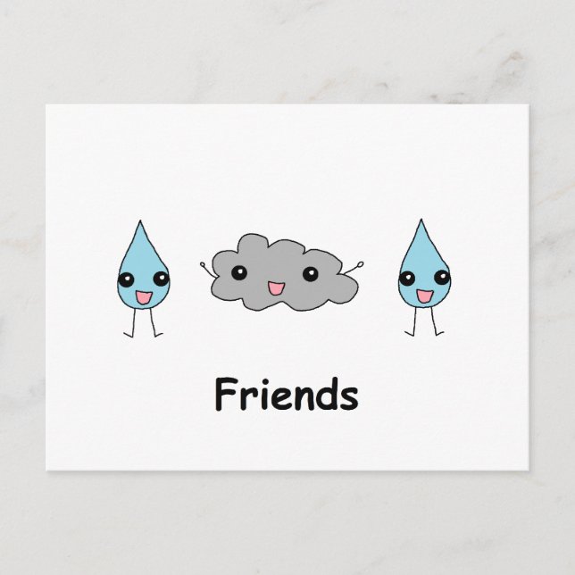 Cute Cloud och RainDrop Friends Vykort (Framsida)