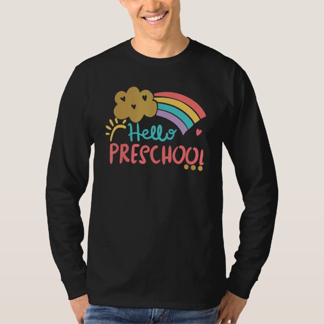 Cute Cloud Rainbow Hej Preschool Lärare tillbaka t Shirt (Framsida)