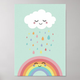 Cute Cloud Rainbow Nursery Pastel Poster Skriv ut