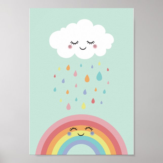 Cute Cloud Rainbow Nursery Pastel Poster Skriv ut (Framsidan)