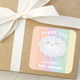 Cute Cloud Raindroppe Regnbåge Baby Shower Tack Fyrkantigt Klistermärke