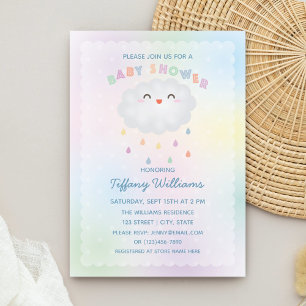 Cute Cloud Raindros Kön Neutral Baby Shower Inbjudningar