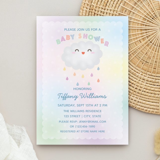 Cute Cloud Raindros Kön Neutral Baby Shower Inbjudningar (Skapare uppladdad)