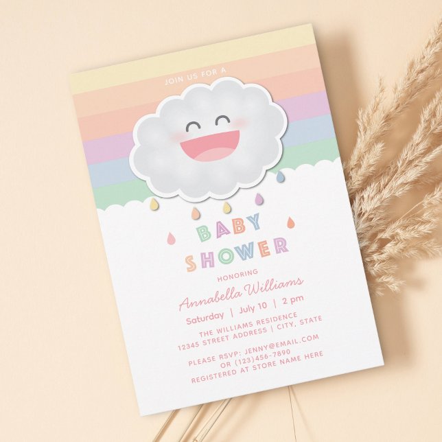 Cute Cloud Raindros Kön Neutral Baby Shower Inbjudningar (Skapare uppladdad)