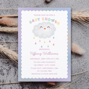 Cute Cloud Raindros Kön Neutral Baby Shower Inbjudningar