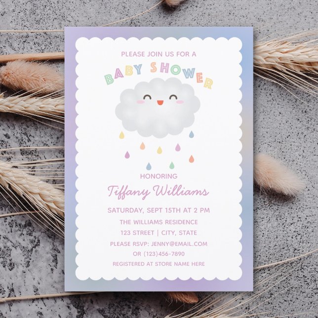 Cute Cloud Raindros Kön Neutral Baby Shower Inbjudningar (Skapare uppladdad)