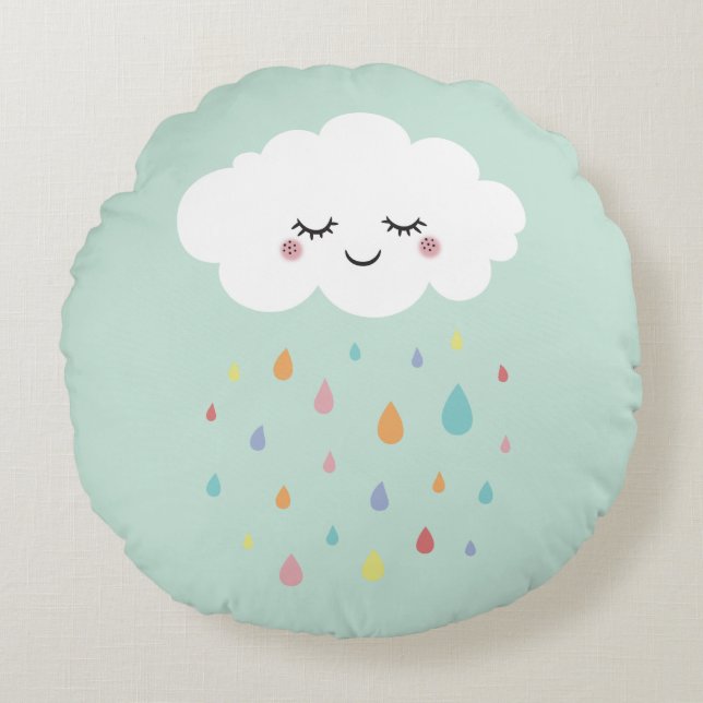 Cute Cloud Regnbåge Rund Pillow Baby Nursery Rund Kudde (Framsidan)