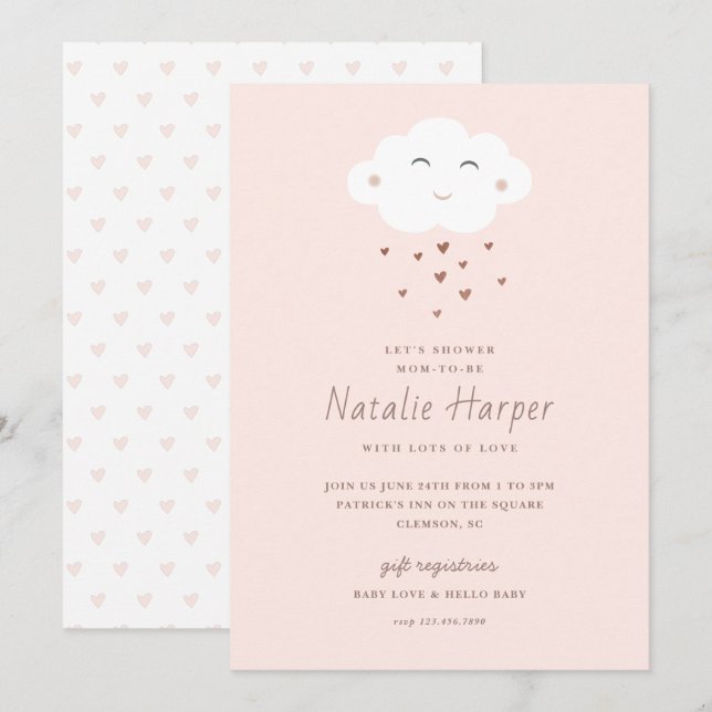 Cute Cloud Rosa Baby Shower Inbjudningar (Fram/baksida)