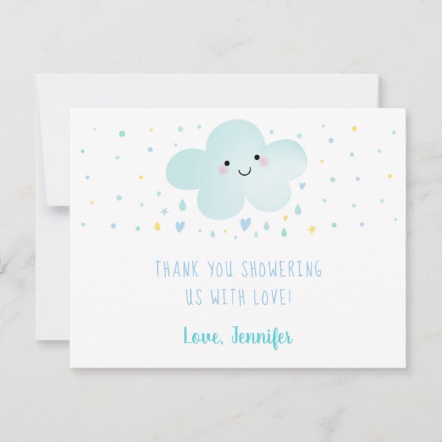 Cute Cloud Stars Blue Baby Shower Tack Kort (Framsida)