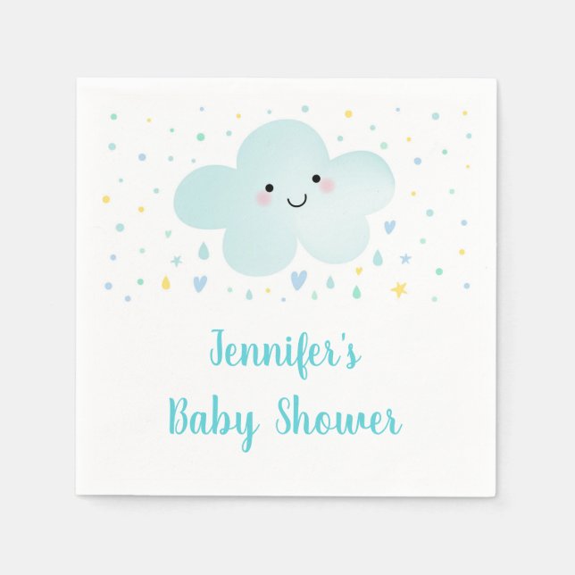 Cute Cloud Stars Blue Baby Sprinkle Pappersservett (Framsidan)