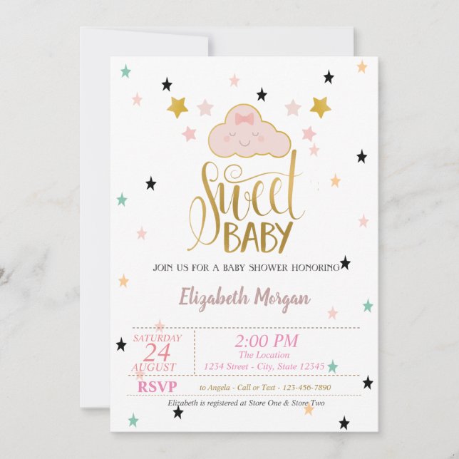 Cute Cloud,Stars,Sweet Baby Baby Shower Inbjudningar (Framsida)
