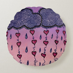 Cute clouds and hearts Art Rund Kudde