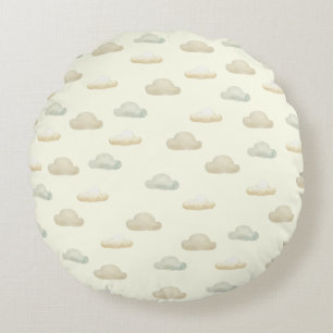 Cute Clouds i Butter Gult Himmel Rund Kudde