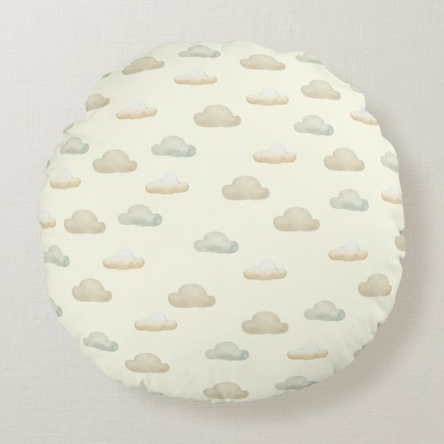 Cute Clouds i Butter Gult Himmel Rund Kudde (Framsidan)