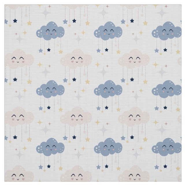 Cute Clouds White Fabric by the Yard Tjock Quarter Tyg (Prov)
